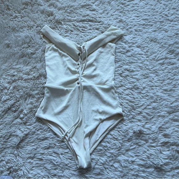 L*SPACE Anja Lace Up Cream One Piece Swimsuit - Picture 2 of 8